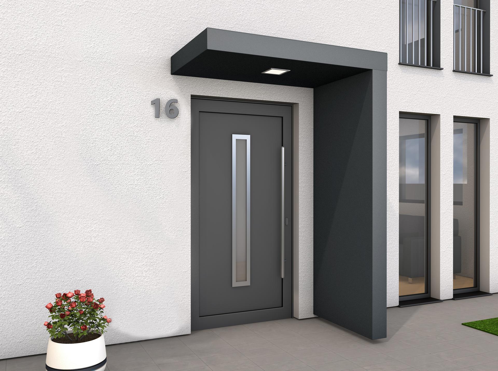 Rechteckvordach BS Plus 160 mit Seitenteil rechts anthrazit - mittiges LED-Panel