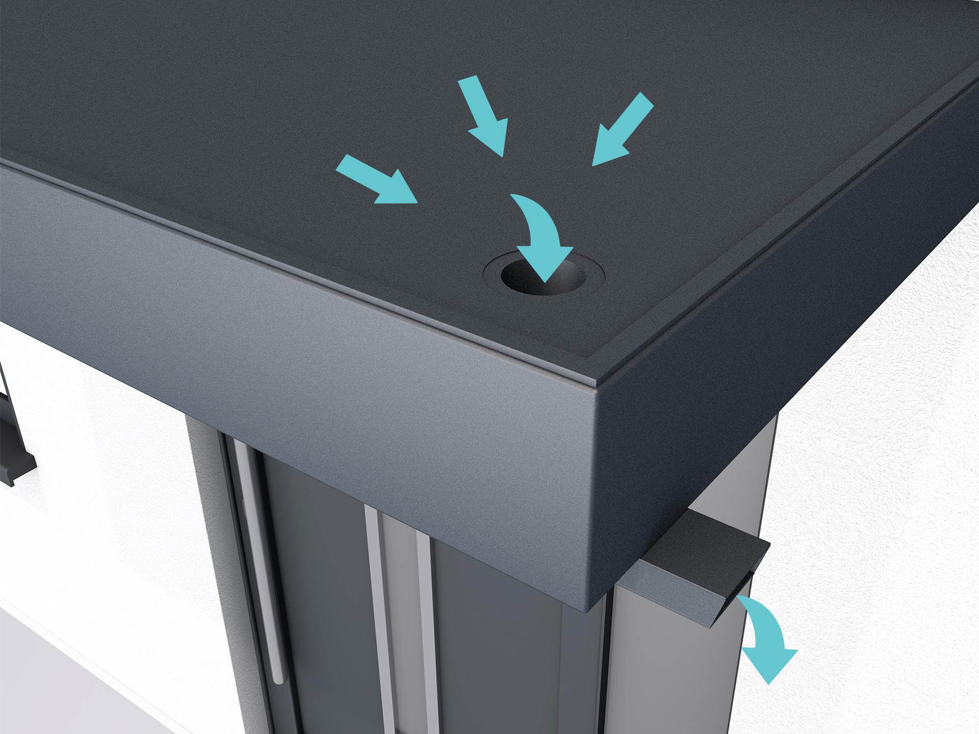 Rechteckvordach BS Plus 160 mit Wasserspeier rechts anthrazit - mit LED-Streifen