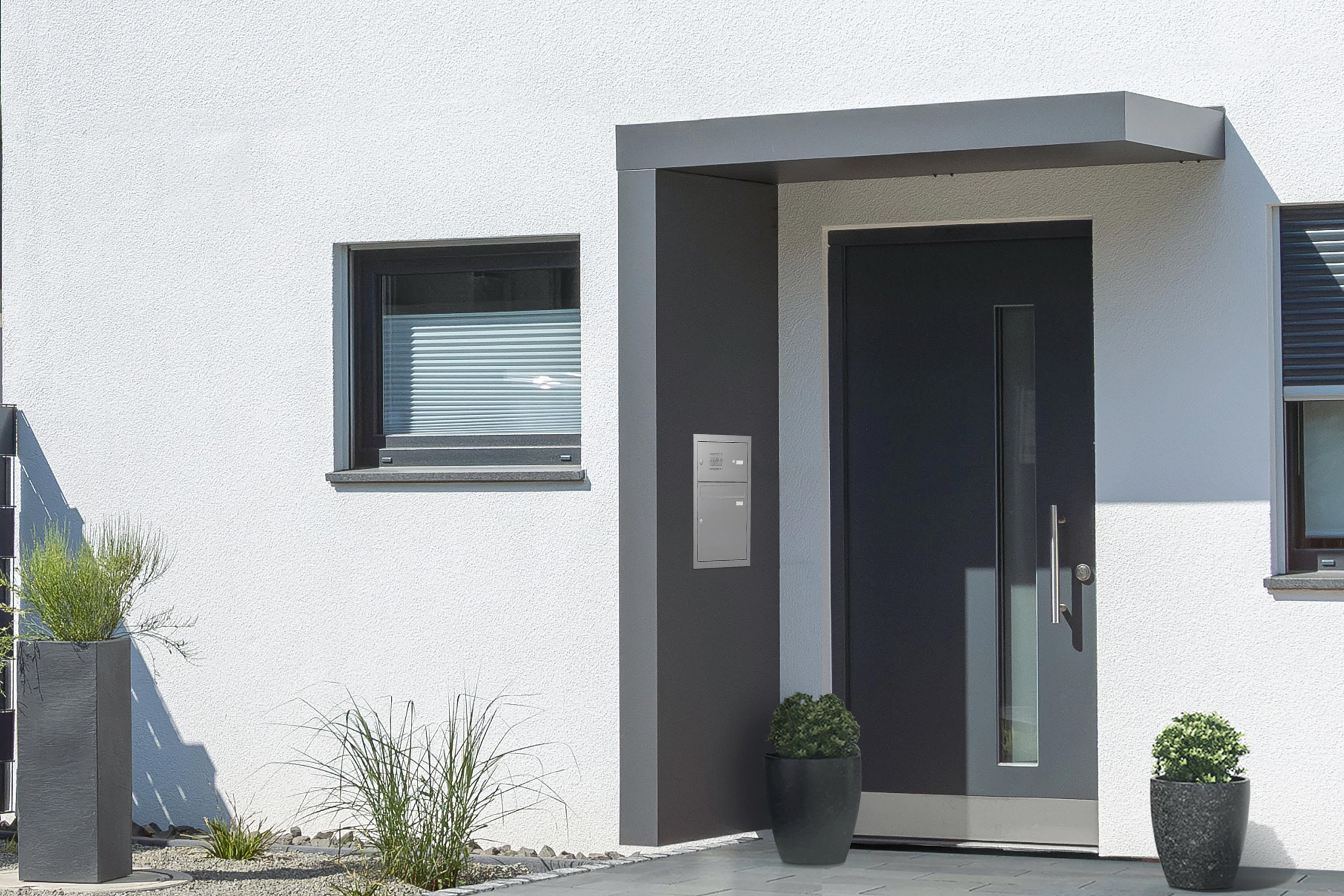 Gutta Rechteckvordach BS Plus 160 mit Seitenteil links und Briefkasten Funktionskasten Edelstahl - mit LED-Streifen