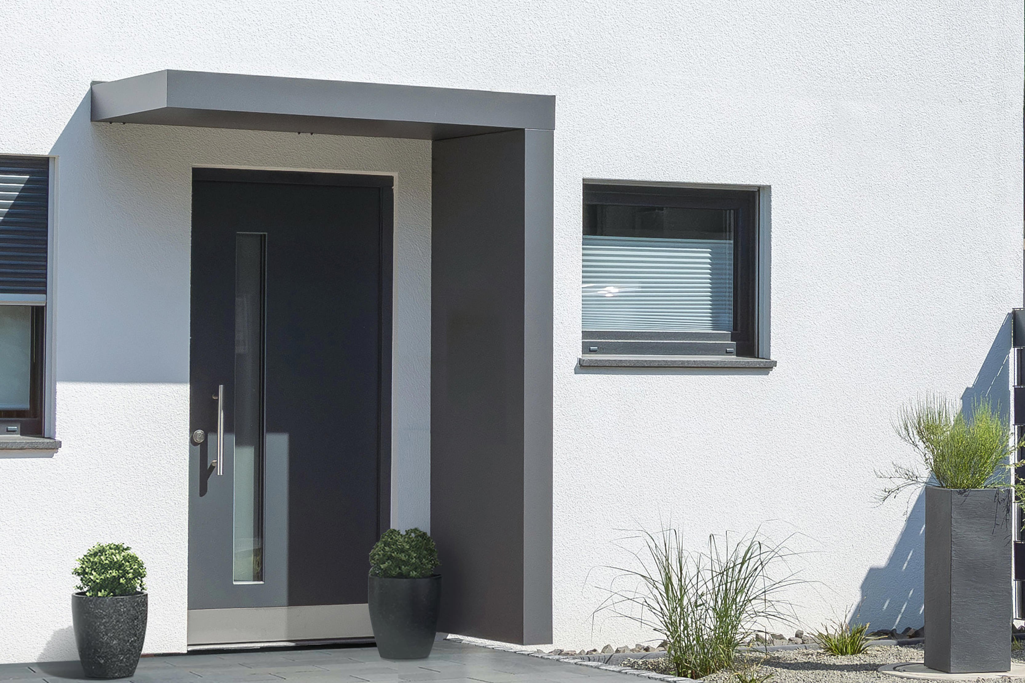 Rechteckvordach BS Plus 160 mit Seitenteil rechts anthrazit - mit LED-Streifen