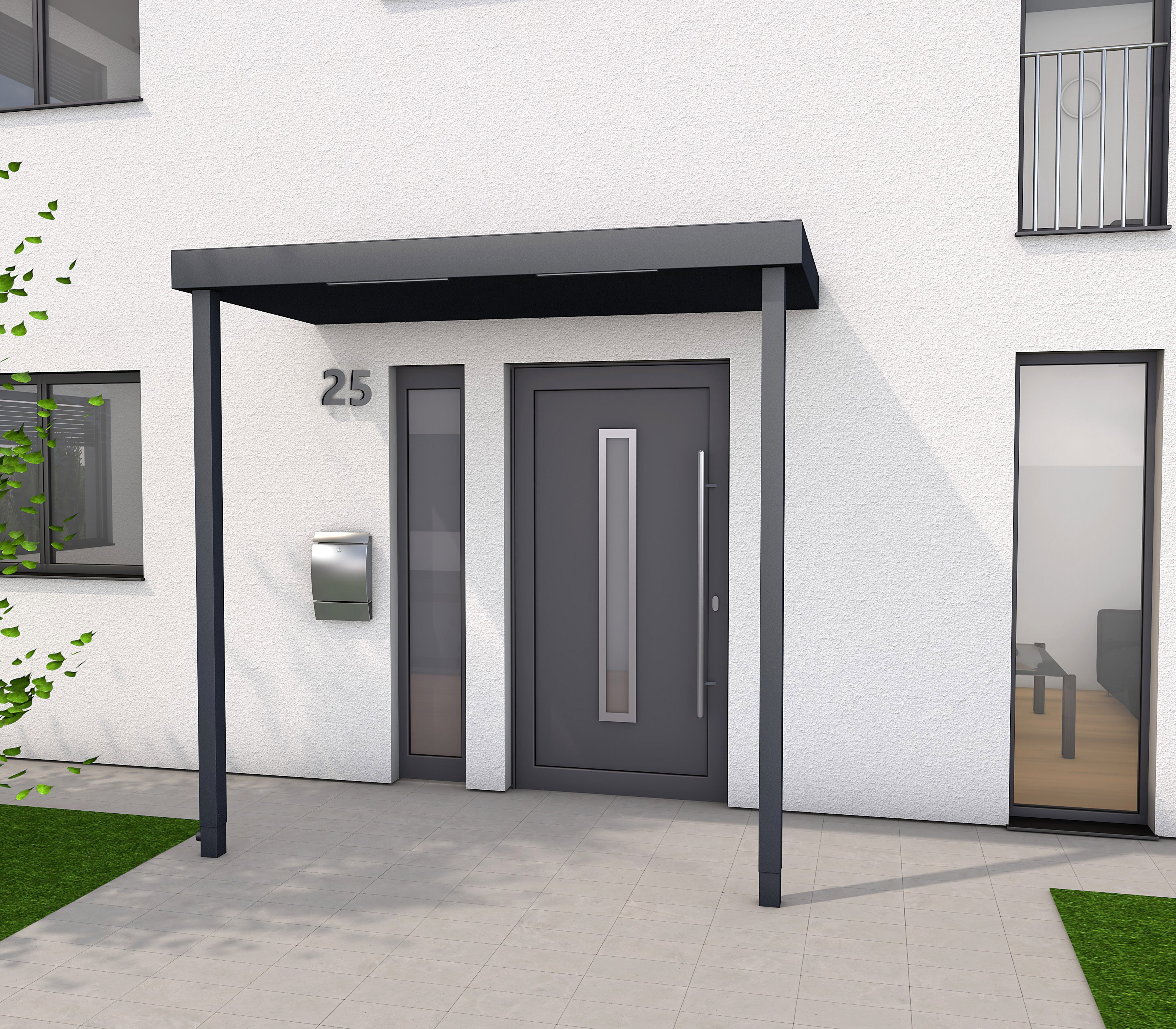 Rechteckvordach BS Plus XL mit 2 Pfosten links anthrazit