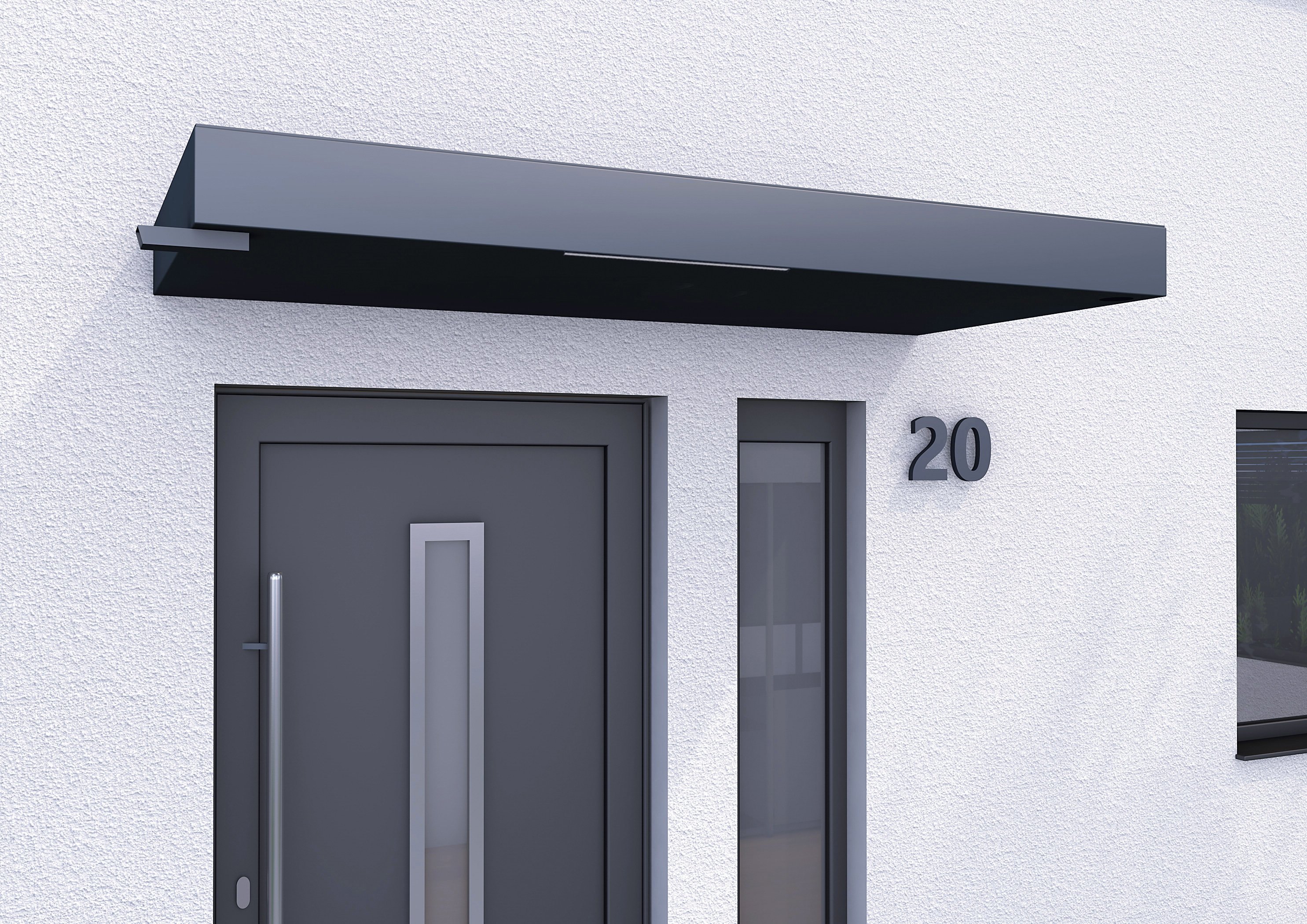 Rechteckvordach BS Plus 200 mit Wasserspeier links anthrazit - mit LED-Streifen