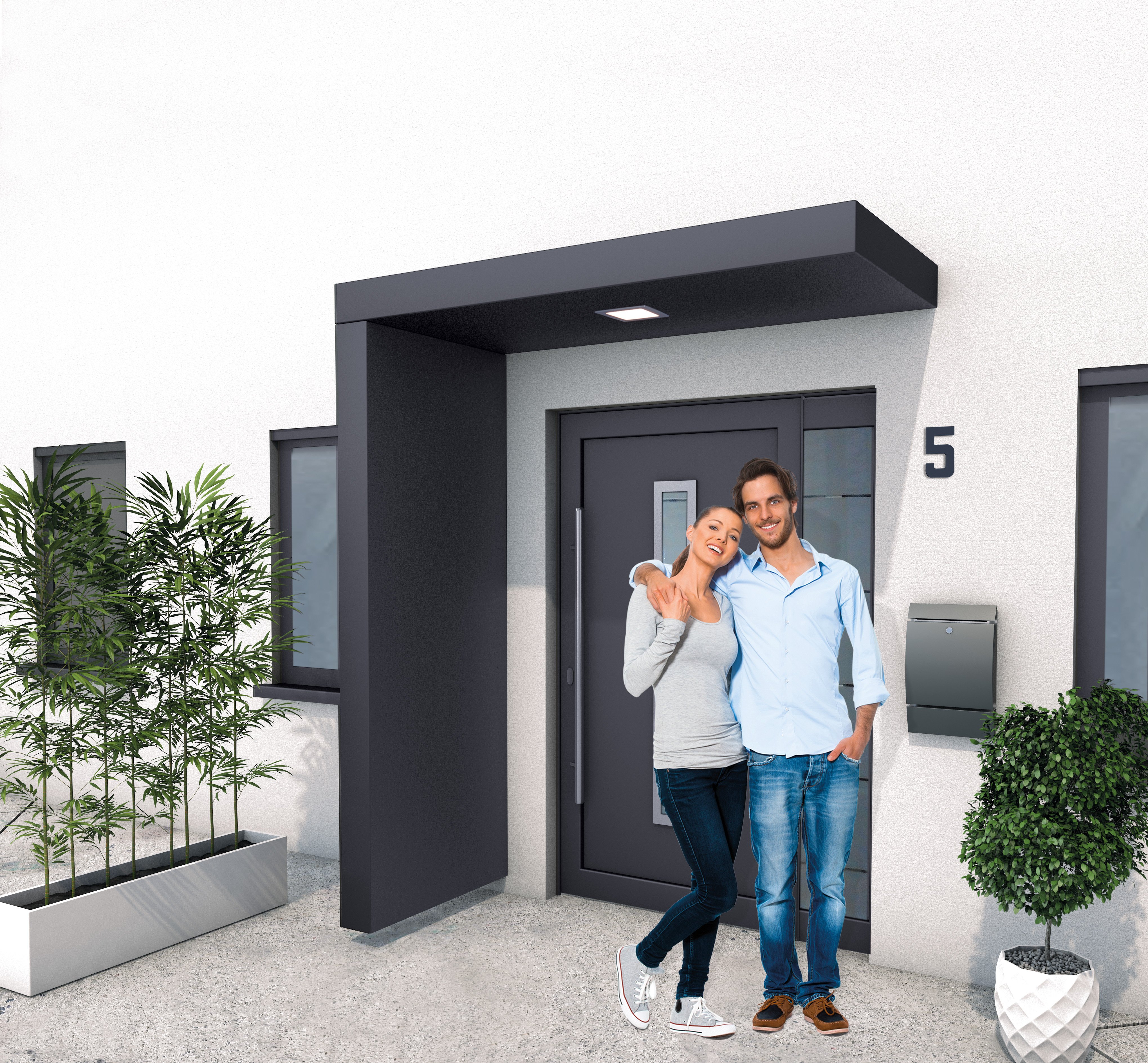 Gutta Rechteckvordach BS 250 RAL 7016 - mittiges LED-Panel