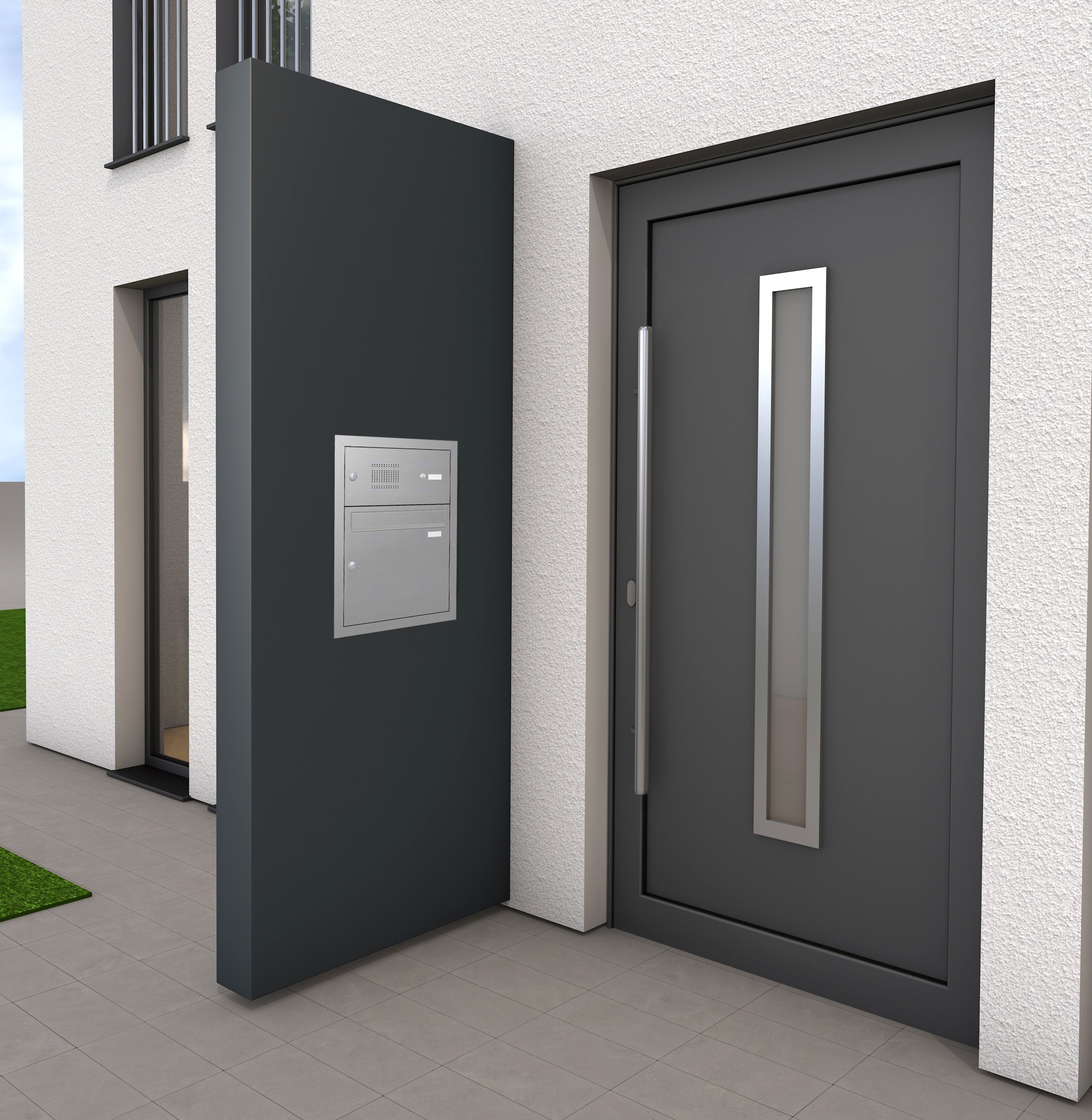 Gutta Rechteckvordach BS Plus 160 mit Seitenteil links und Briefkasten Funktionskasten Edelstahl - mit LED-Streifen