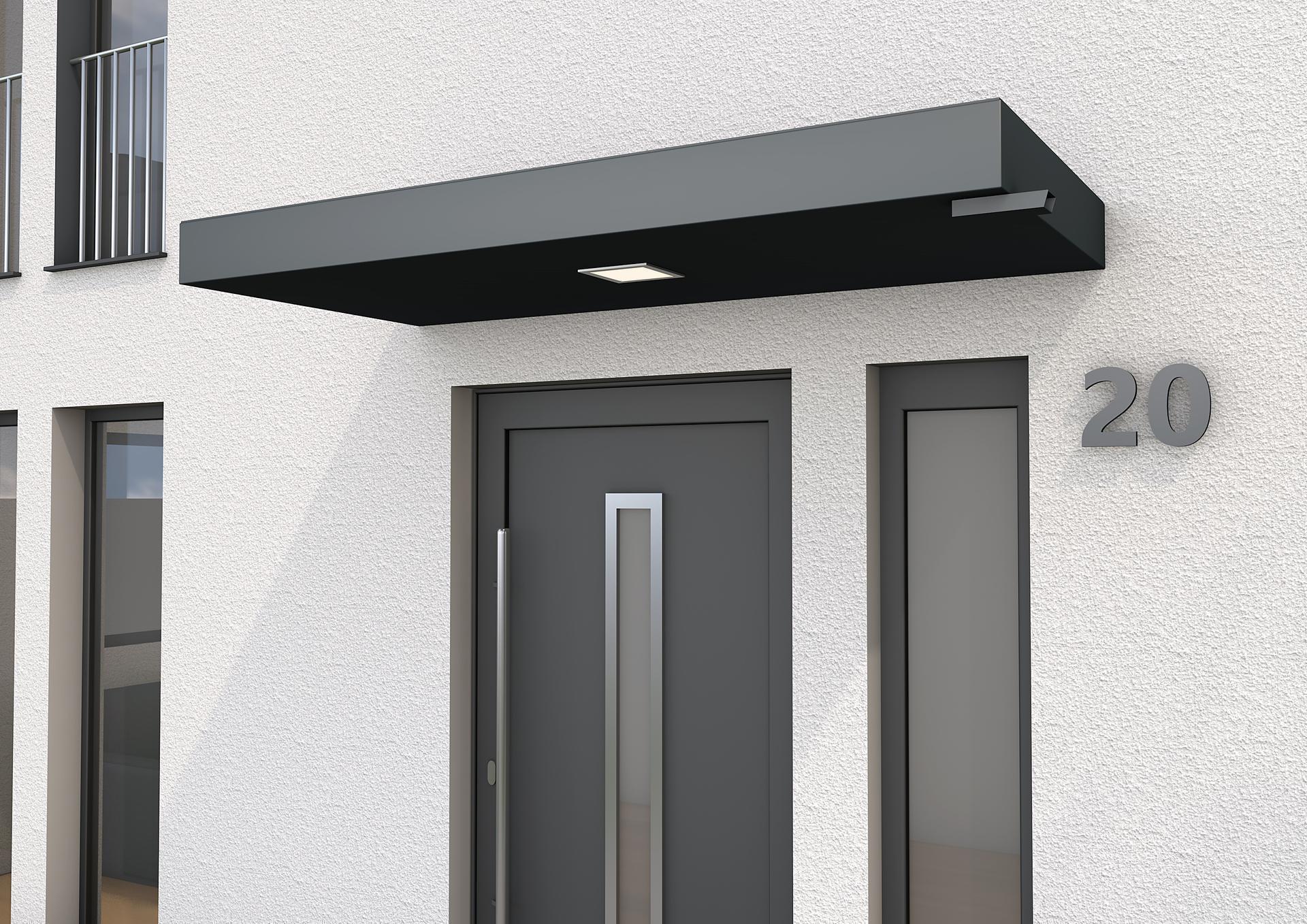 Gutta Rechteckvordach BS Plus 160 mit Wasserspeier rechts anthrazit - mittiges LED-Panel